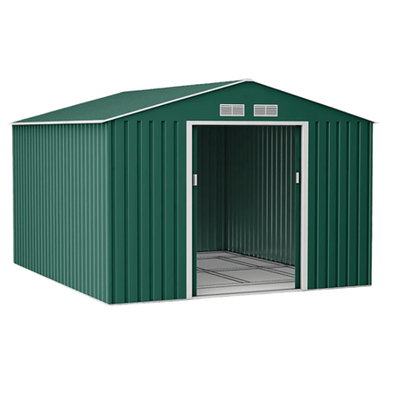 Globel Metal Shed Lotus 9 x 10 Orion Apex Metal Shed With Foundation Kit - Dark Green LO-0910-OR-AP-MS Lotus 9 x 10 Orion Apex Metal Shed With Foundation Kit - Dark Green 5055280416688