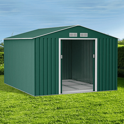 Globel Metal Shed Lotus 9 x 10 Orion Apex Metal Shed With Foundation Kit - Dark Green LO-0910-OR-AP-MS Lotus 9 x 10 Orion Apex Metal Shed With Foundation Kit - Dark Green 5055280416688