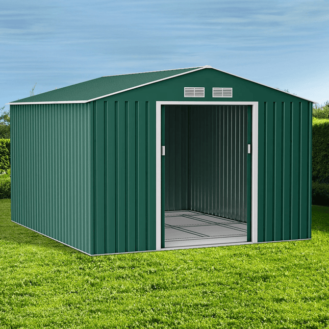 Globel Metal Shed Lotus 9 x 10 Orion Apex Metal Shed With Foundation Kit - Dark Green LO-0910-OR-AP-MS Lotus 9 x 10 Orion Apex Metal Shed With Foundation Kit - Dark Green 5055280416688