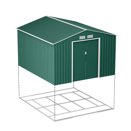 Globel Metal Shed Lotus 9 x 10 Orion Apex Metal Shed With Foundation Kit - Dark Green LO-0910-OR-AP-MS Lotus 9 x 10 Orion Apex Metal Shed With Foundation Kit - Dark Green 5055280416688