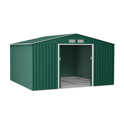 Globel Metal Shed Lotus Orion 11 x 14 Apex Metal Shed With Foundation Kit - Dark Green LO-1114-OR-AP-MS Lotus Orion 11 x 14 Apex Metal Shed With Foundation Kit - Dark Green 5055280416695