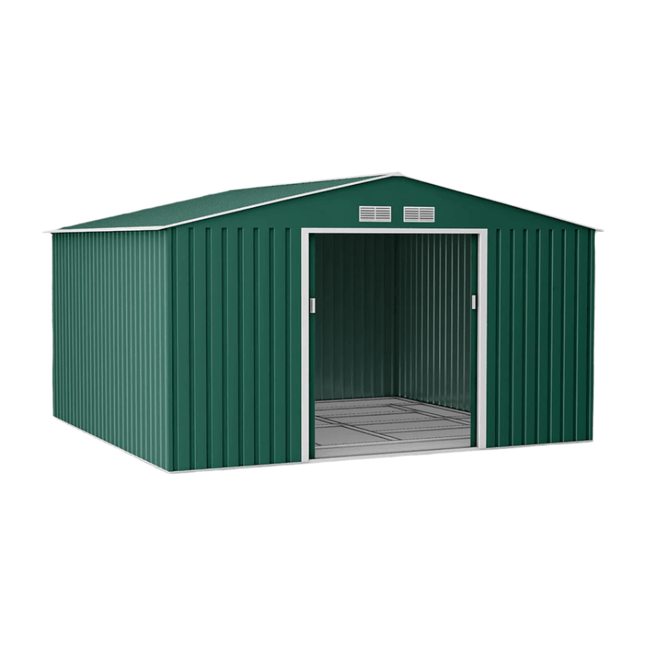 Globel Metal Shed Lotus Orion 11 x 14 Apex Metal Shed With Foundation Kit - Dark Green LO-1114-OR-AP-MS Lotus Orion 11 x 14 Apex Metal Shed With Foundation Kit - Dark Green 5055280416695