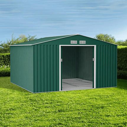 Globel Metal Shed Lotus Orion 11 x 14 Apex Metal Shed With Foundation Kit - Dark Green LO-1114-OR-AP-MS Lotus Orion 11 x 14 Apex Metal Shed With Foundation Kit - Dark Green 5055280416695
