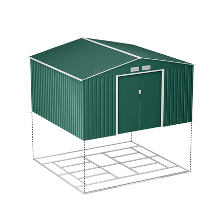 Globel Metal Shed Lotus Orion 11 x 14 Apex Metal Shed With Foundation Kit - Dark Green LO-1114-OR-AP-MS Lotus Orion 11 x 14 Apex Metal Shed With Foundation Kit - Dark Green 5055280416695