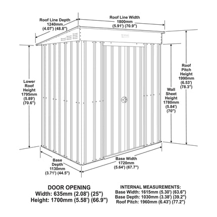 Globel Metal Sheds Globel 6 x 4 Metal Pent Shed - Green ESDXL20MET224 Globel 6 x 4 Metal Pent Shed - Green 5029442023762