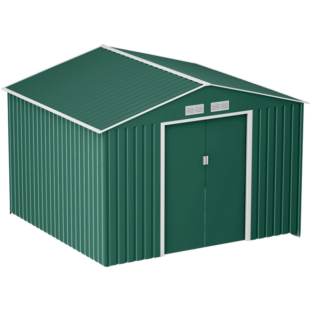 Globel Metal Sheds Lotus Orion 9 x 8 Apex Metal Shed With Foundation Kit - Dark Green LO-9x8-AP-FK Lotus Orion 9 x 8 Apex Metal Shed With Foundation Kit - Dark Green 5055280416671
