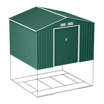 Globel Metal Sheds Lotus Orion 9 x 8 Apex Metal Shed With Foundation Kit - Dark Green LO-9x8-AP-FK Lotus Orion 9 x 8 Apex Metal Shed With Foundation Kit - Dark Green 5055280416671