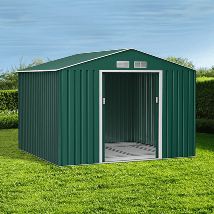 Globel Metal Sheds Lotus Orion 9 x 8 Apex Metal Shed With Foundation Kit - Dark Green LO-9x8-AP-FK Lotus Orion 9 x 8 Apex Metal Shed With Foundation Kit - Dark Green 5055280416671