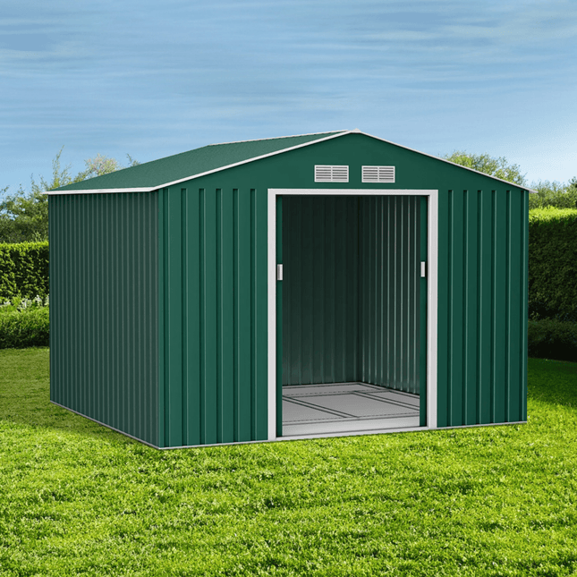 Globel Metal Sheds Lotus Orion 9 x 8 Apex Metal Shed With Foundation Kit - Dark Green LO-9x8-AP-FK Lotus Orion 9 x 8 Apex Metal Shed With Foundation Kit - Dark Green 5055280416671