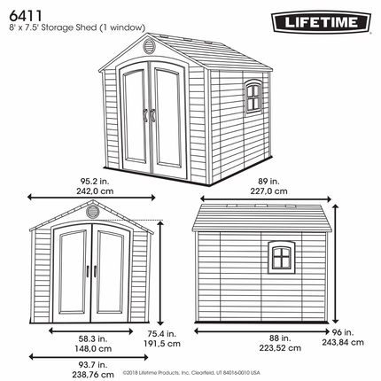 Lifetime Plastic Shed Lifetime 8 X 7.5 Plastic Shed Complete with Accessories (Special Edition) LFT 8x7.5 6411 Lifetime 8 X 7.5 Plastic Shed Complete with Accessories (Special Edition) 081483064116