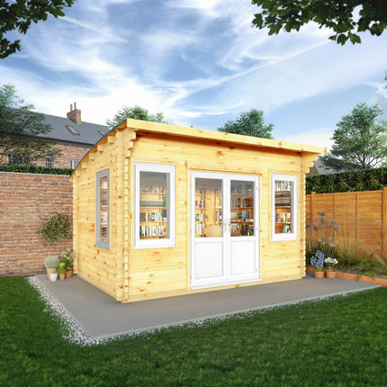 Mercia Log Cabin Mercia 4m x 3m Log Cabin Curved Roof Helios - UPVC White Mercia 4m x 3m Log Cabin Curved Roof Helios - UPVC White