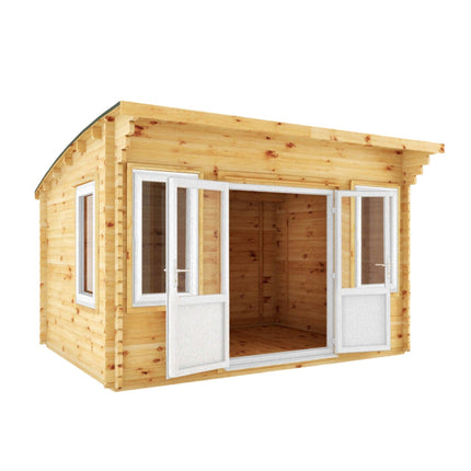 Mercia Log Cabin Mercia 4m x 3m Log Cabin Curved Roof Helios - UPVC White Mercia 4m x 3m Log Cabin Curved Roof Helios - UPVC White