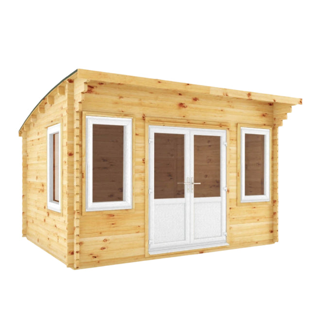 Mercia Log Cabin Mercia 4m x 3m Log Cabin Curved Roof Helios - UPVC White Mercia 4m x 3m Log Cabin Curved Roof Helios - UPVC White
