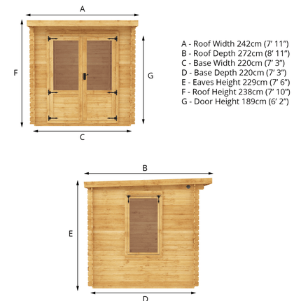 Mercia Log Cabins Mercia 2.4m x 2.4m Pent Log Cabin - 19mm Mercia 2.4m x 2.4m Pent Log Cabin - 19mm