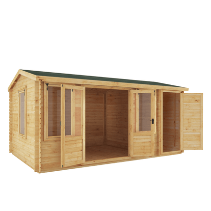 Mercia Log Cabins Mercia 5.1m x 3m Reverse Apex Log Cabin With Side Shed - 19mm Mercia 5.1m x 3m Reverse Apex Log Cabin With Side Shed - 19mm