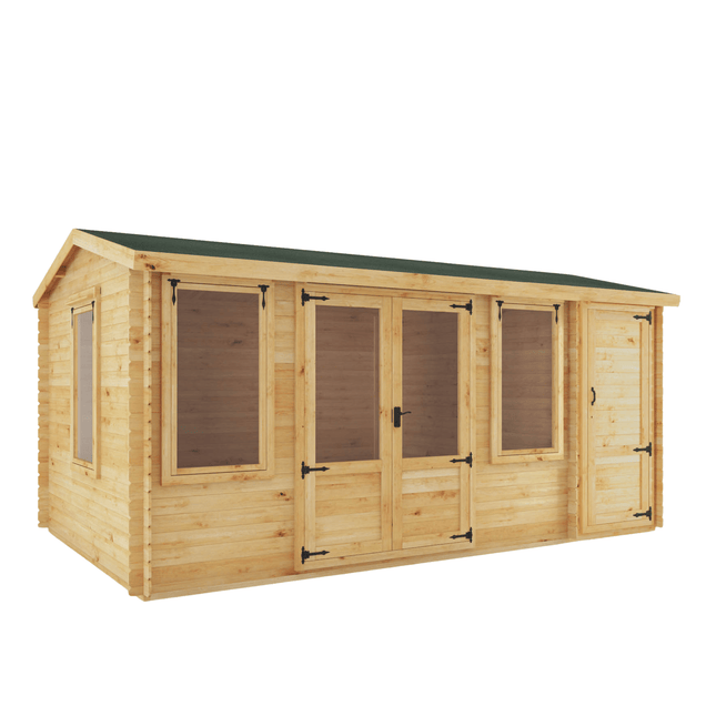 Mercia Log Cabins Mercia 5.1m x 3m Reverse Apex Log Cabin With Side Shed - 19mm Mercia 5.1m x 3m Reverse Apex Log Cabin With Side Shed - 19mm