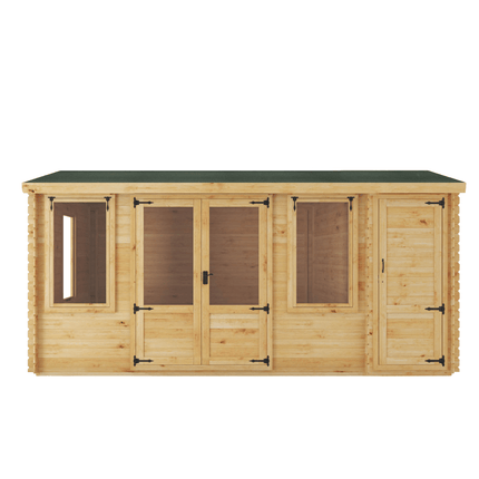 Mercia Log Cabins Mercia 5.1m x 3m Reverse Apex Log Cabin With Side Shed - 19mm Mercia 5.1m x 3m Reverse Apex Log Cabin With Side Shed - 19mm