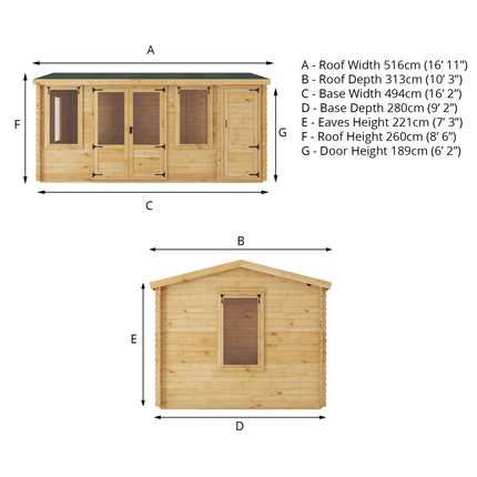 Mercia Log Cabins Mercia 5.1m x 3m Reverse Apex Log Cabin With Side Shed - 19mm Mercia 5.1m x 3m Reverse Apex Log Cabin With Side Shed - 19mm