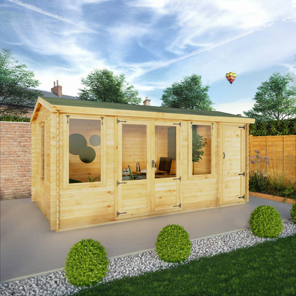Mercia Log Cabins Mercia 5.1m x 3m Reverse Apex Log Cabin With Side Shed - 19mm Mercia 5.1m x 3m Reverse Apex Log Cabin With Side Shed - 19mm