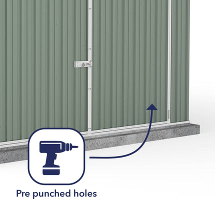 Mercia Metal Shed Absco 10 x 15 Utility Metal Workshop (3m x 4.48m) Pale Eucalyptus - Anchor Kit Included ESDXL20MET127AK Absco 10 x 15 Utility Metal Workshop (3m x 4.48m) Pale Eucalyptus - Anchor Kit Included 5029442021935