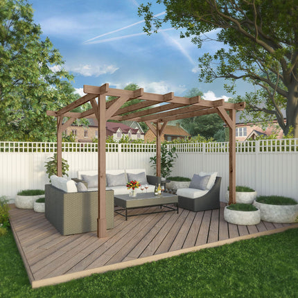 Mercia Pergola Mercia 10 x 10 (3.0m x 3.0m) Pressure Treated Wooden Pergola ESDXL21PT064SK Mercia 10 x 10 (3.0m x 3.0m) Pressure Treated Wooden Pergola 5029442023922