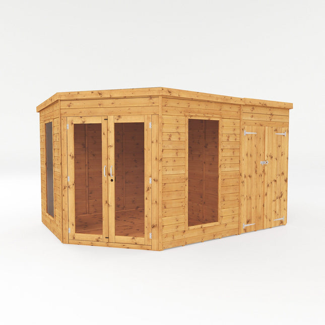 Mercia Summerhouse Mercia 12x8 Wooden Corner Summerhouse with Side Shed