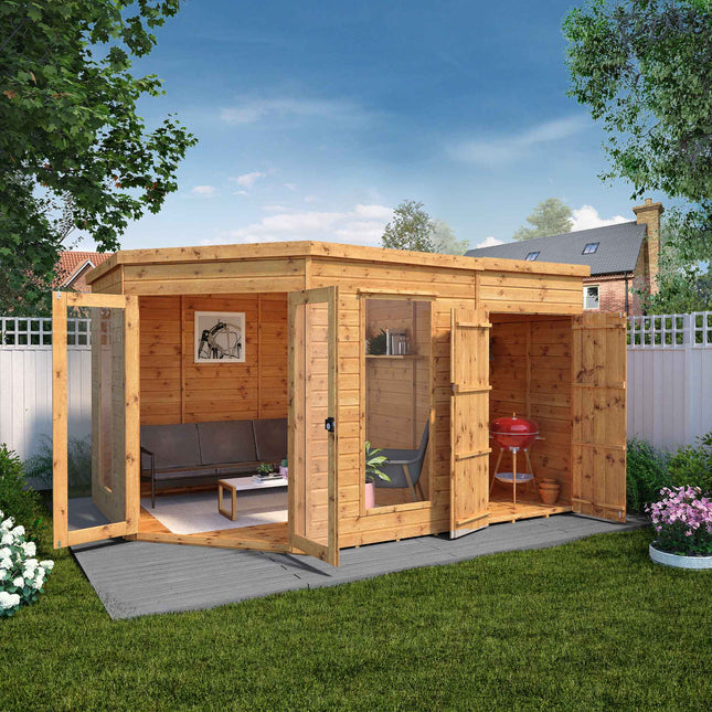 Mercia Summerhouse Mercia 12x8 Wooden Corner Summerhouse with Side Shed