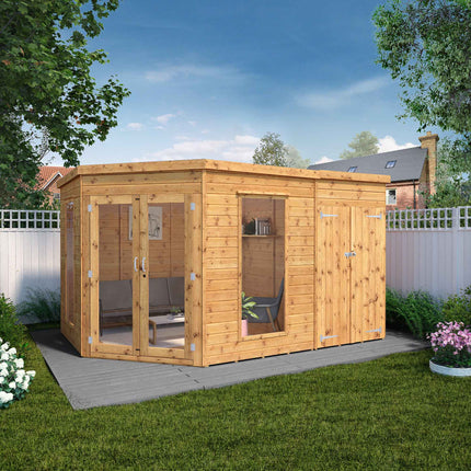 Mercia Summerhouse Mercia 12x8 Wooden Corner Summerhouse with Side Shed