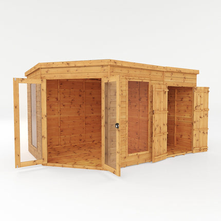 Mercia Summerhouse Mercia 12x8 Wooden Corner Summerhouse with Side Shed