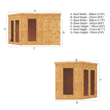 Mercia Summerhouse Mercia 12x8 Wooden Corner Summerhouse with Side Shed