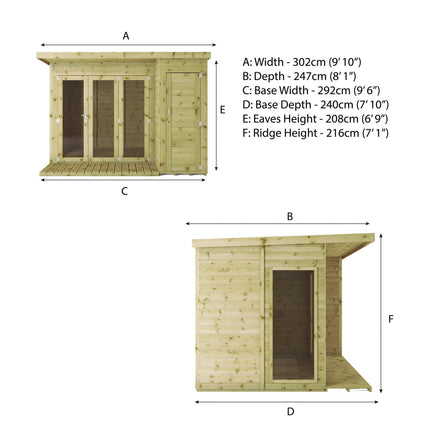 Mercia Summerhouses Mercia 10 x 8 Premium Garden Room Summerhouse With Side Shed Mercia 10 x 8 Premium Garden Room Summerhouse With Side Shed