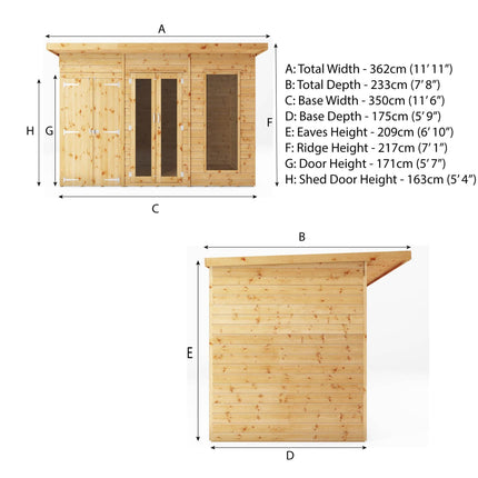 Mercia Summerhouses Mercia 12 x 6 Maine Pent Summerhouse With Side Shed Mercia 12 x 6 Maine Pent Summerhouse With Side Shed