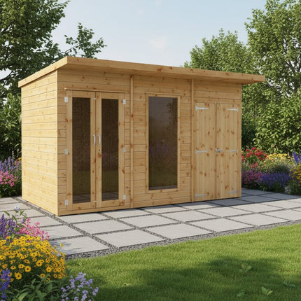 Mercia Summerhouses Mercia 12 x 6 Maine Pent Summerhouse With Side Shed Mercia 12 x 6 Maine Pent Summerhouse With Side Shed
