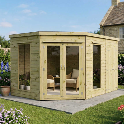 Mercia Summerhouses Mercia 12x8 Premium Corner Summerhouse with Side Shed Mercia 12x8 Premium Corner Summerhouse with Side Shed