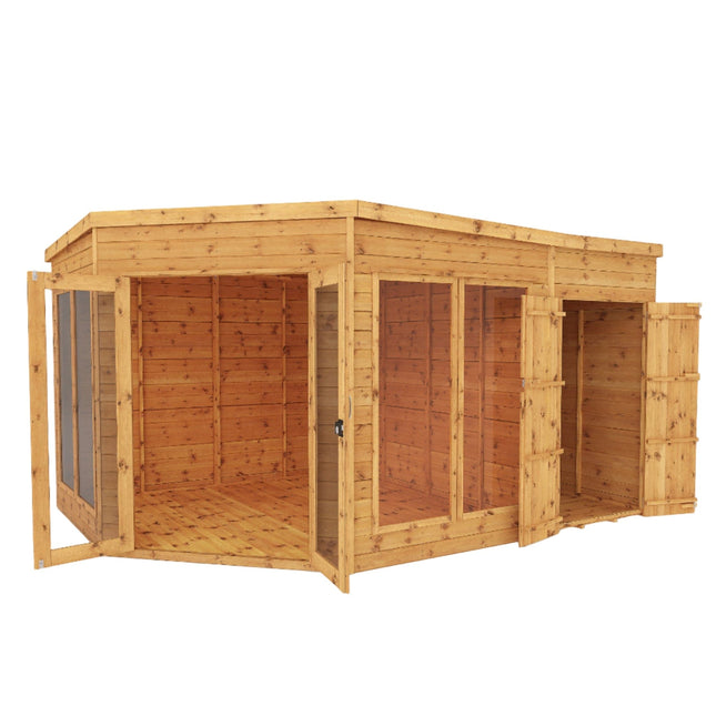 Mercia Summerhouses Mercia 13 x 9 Premium Corner Summerhouse With Side Shed Mercia 13 x 9 Premium Corner Summerhouse With Side Shed