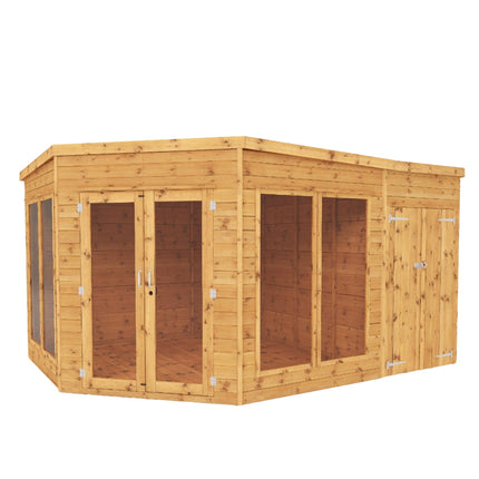 Mercia Summerhouses Mercia 13 x 9 Premium Corner Summerhouse With Side Shed Mercia 13 x 9 Premium Corner Summerhouse With Side Shed