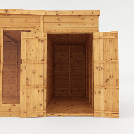 Mercia Summerhouses Mercia 13 x 9 Premium Corner Summerhouse With Side Shed Mercia 13 x 9 Premium Corner Summerhouse With Side Shed