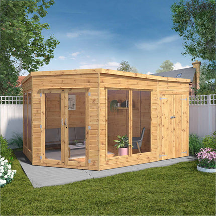 Mercia Summerhouses Mercia 13 x 9 Premium Corner Summerhouse With Side Shed Mercia 13 x 9 Premium Corner Summerhouse With Side Shed