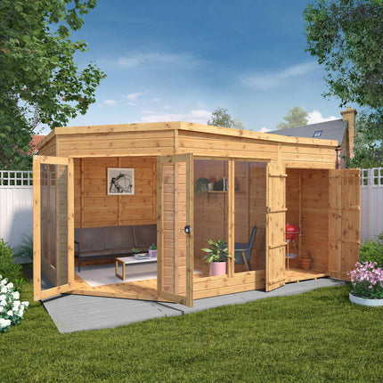 Mercia Summerhouses Mercia 13 x 9 Premium Corner Summerhouse With Side Shed Mercia 13 x 9 Premium Corner Summerhouse With Side Shed