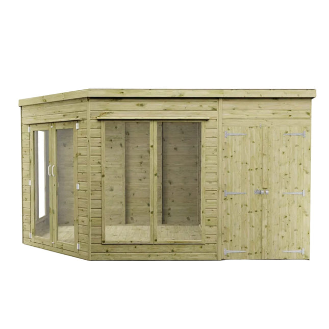 Mercia Summerhouses Mercia 13 x 9 Premium Corner Summerhouse With Side Shed Mercia 13 x 9 Premium Corner Summerhouse With Side Shed