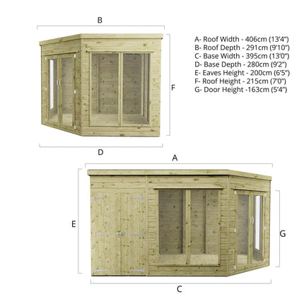 Mercia Summerhouses Mercia 13 x 9 Premium Corner Summerhouse With Side Shed Mercia 13 x 9 Premium Corner Summerhouse With Side Shed