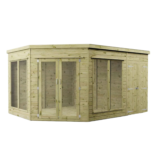Mercia Summerhouses Mercia 13 x 9 Premium Corner Summerhouse With Side Shed Mercia 13 x 9 Premium Corner Summerhouse With Side Shed