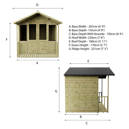 Mercia Summerhouses Mercia 7x7 Wooden Summerhouse with Veranda | Garden Room Mercia 7x7 Wooden Summerhouse with Veranda | Garden Room