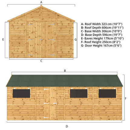 Mercia Wooden Shed Mercia 20 x 10 Premium Shiplap Apex Workshop