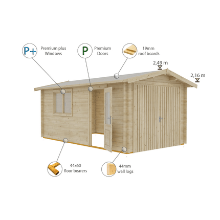 Shire Garage Shire Garage 10 x 17 Apex Log Cabin 44mm Shire Garage 10 x 17 Apex Log Cabin 44mm