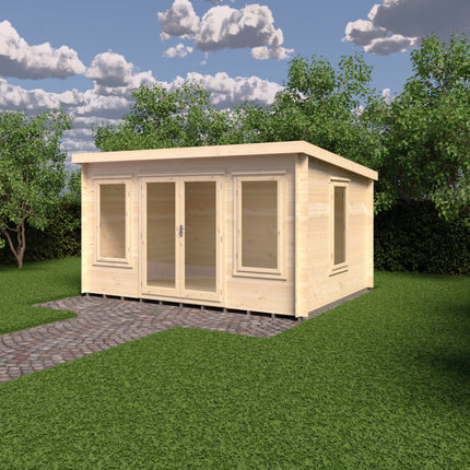 Shire Log Cabin Shire Emneth 10 x 13 Pent Log Cabin in 19mm Logs Shire Emneth 10 x 13 Pent Log Cabin in 19mm Logs