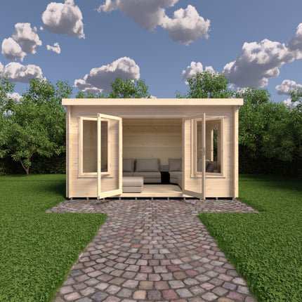 Shire Log Cabin Shire Emneth 10 x 13 Pent Log Cabin in 19mm Logs Shire Emneth 10 x 13 Pent Log Cabin in 19mm Logs