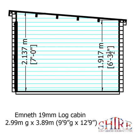 Shire Log Cabin Shire Emneth 10 x 13 Pent Log Cabin in 19mm Logs Shire Emneth 10 x 13 Pent Log Cabin in 19mm Logs