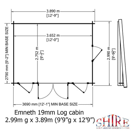 Shire Log Cabin Shire Emneth 10 x 13 Pent Log Cabin in 19mm Logs Shire Emneth 10 x 13 Pent Log Cabin in 19mm Logs