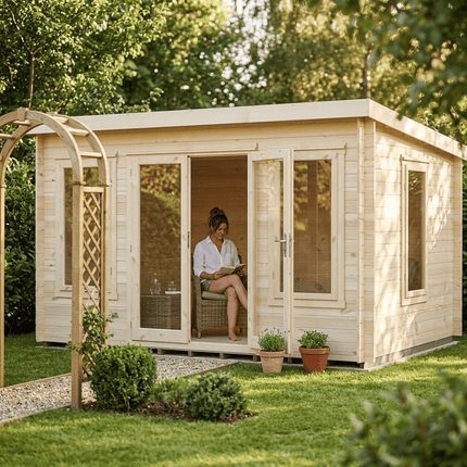 Shire Log Cabins Shire Emneth 10 x 13 Pent Log Cabin in 19mm Logs Shire Emneth 10 x 13 Pent Log Cabin in 19mm Logs